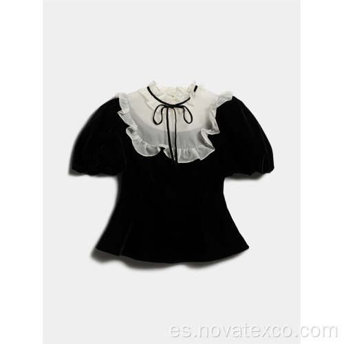 Camisa de princesa de cintura con cuello redondo con volantes